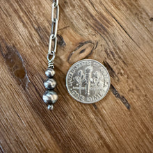 Sterling Paperclip Chain Navajo Pearl Lariat Necklace