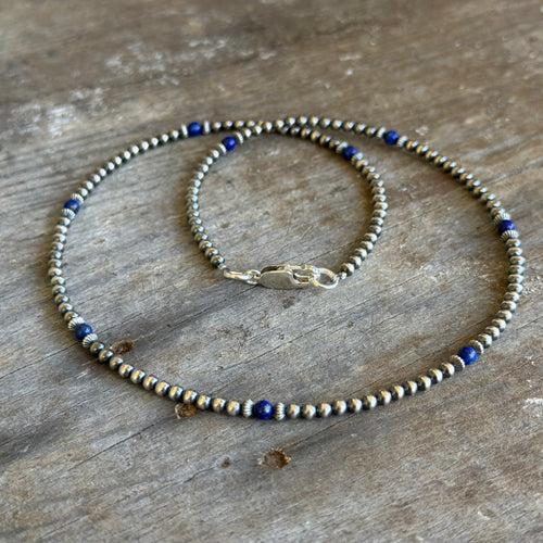 Sterling Navajo Pearl and Lapis Necklace