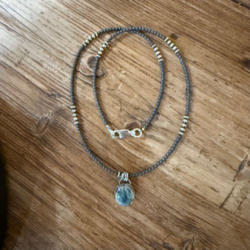 Oregon Grey Jasper, Matte Hematite & Navajo Pearl Necklace