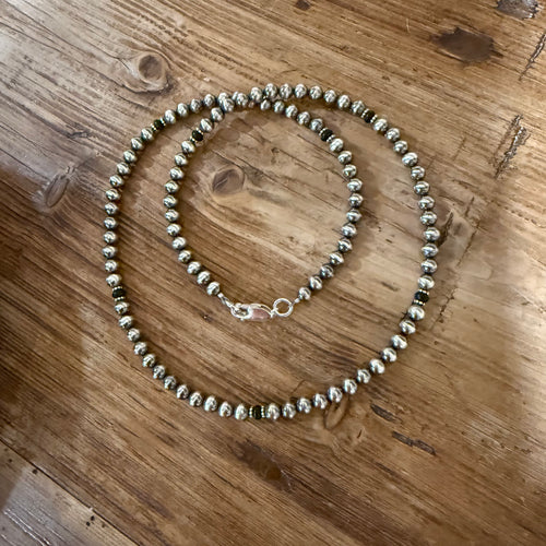 Sterling Navajo Pearl and Black Onyx Necklace