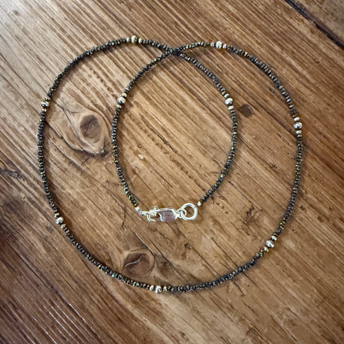 Natural Hematite & Sterling Navajo Pearl Necklace