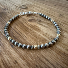 Sterling Navajo Pearl & 14K Gold Bracelet