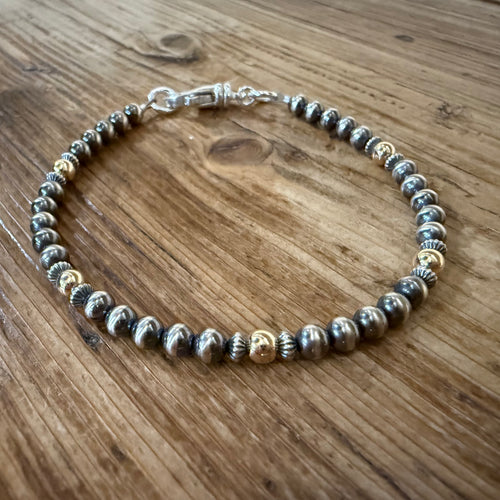 Sterling Navajo Pearl & 14K Gold Bracelet