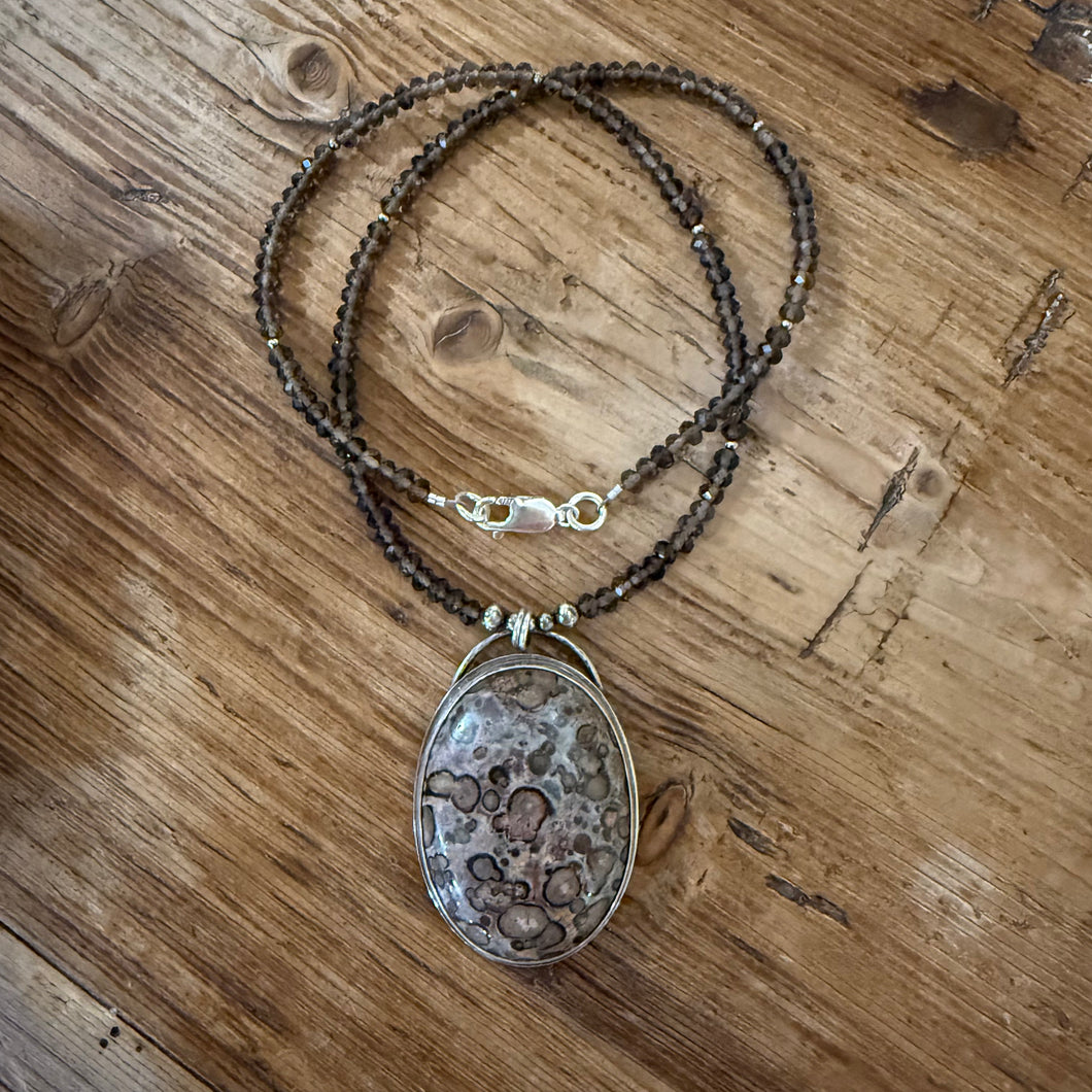 Leopard Skin Jasper, Smoky Quartz & Navajo Pearl Necklace
