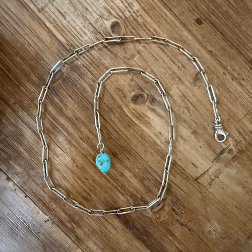Kingman Turquoise Sterling Paperclip Chain Lariat