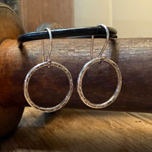 Hammered Sterling Dangle Hoop Earrings
