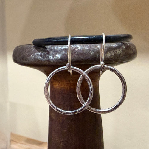 Hammered Sterling Dangle Hoop Earrings