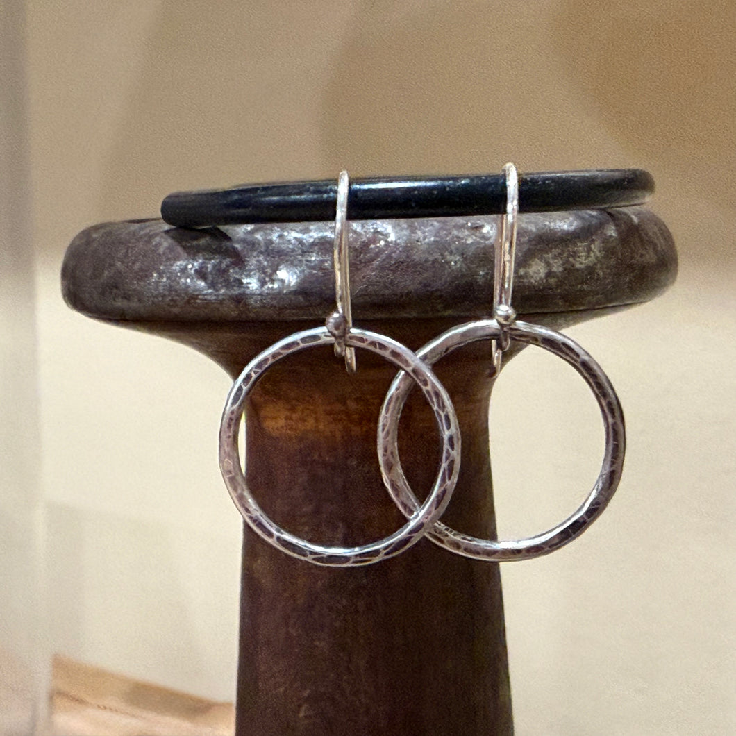 Hammered Sterling Dangle Hoop Earrings
