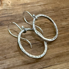 Hammered Sterling Dangle Hoop Earrings