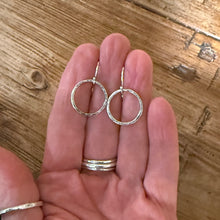 Hammered Sterling Dangle Hoop Earrings