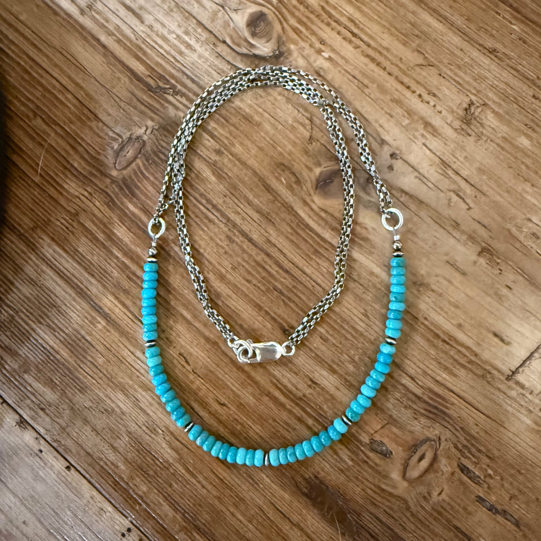 Genuine Turquoise & Sterling Cable Chain Necklace