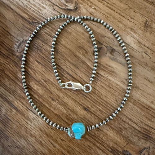 Sterling Navajo Pearl & Kingman Turquoise Choker Necklace
