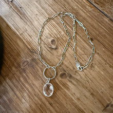 Sterling Paperclip Chain Bezel Crystal Pendant Necklace