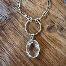 Sterling Paperclip Chain Bezel Crystal Pendant Necklace