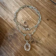 Sterling Paperclip Chain Bezel Crystal Pendant Necklace