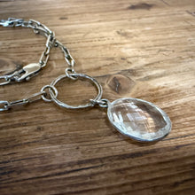 Sterling Paperclip Chain Bezel Crystal Pendant Necklace