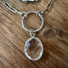 Sterling Paperclip Chain Bezel Crystal Pendant Necklace