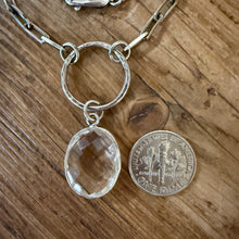 Sterling Paperclip Chain Bezel Crystal Pendant Necklace