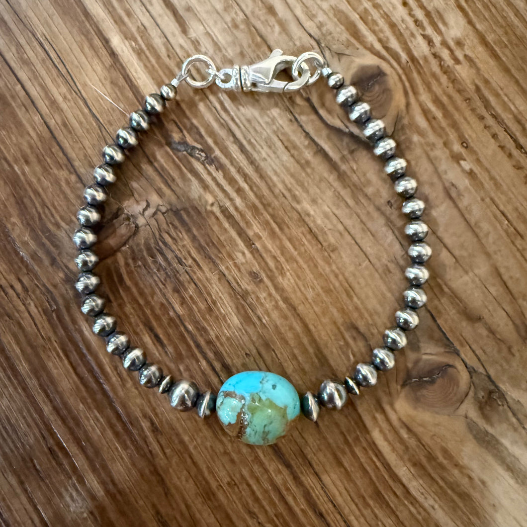 Sterling Navajo Pearl & Kingman Turquoise Bracelet
