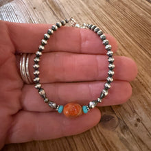 Sterling Navajo Pearl, Apple Coral & Turquoise Bracelet