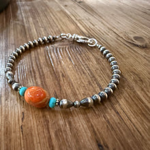 Sterling Navajo Pearl, Apple Coral & Turquoise Bracelet