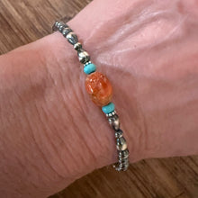 Sterling Navajo Pearl, Apple Coral & Turquoise Bracelet