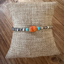 Sterling Navajo Pearl, Apple Coral & Turquoise Bracelet