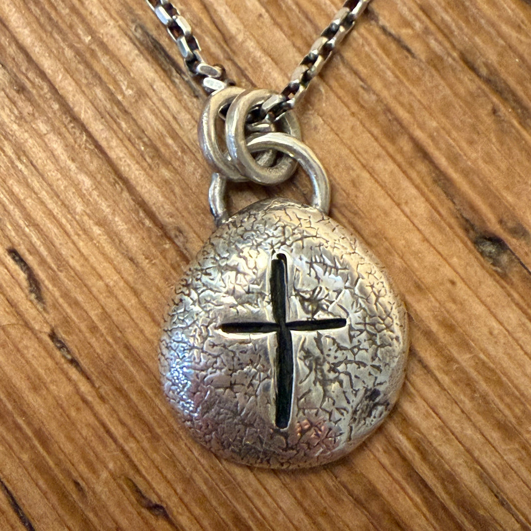Hand Stamped Sterling Cross Pendant Necklace