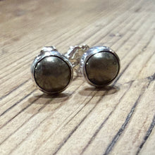 Sterling Silver Bezel Set Pyrite Stud Earrings