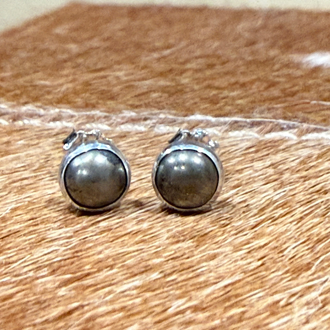 Sterling Silver Bezel Set Pyrite Stud Earrings