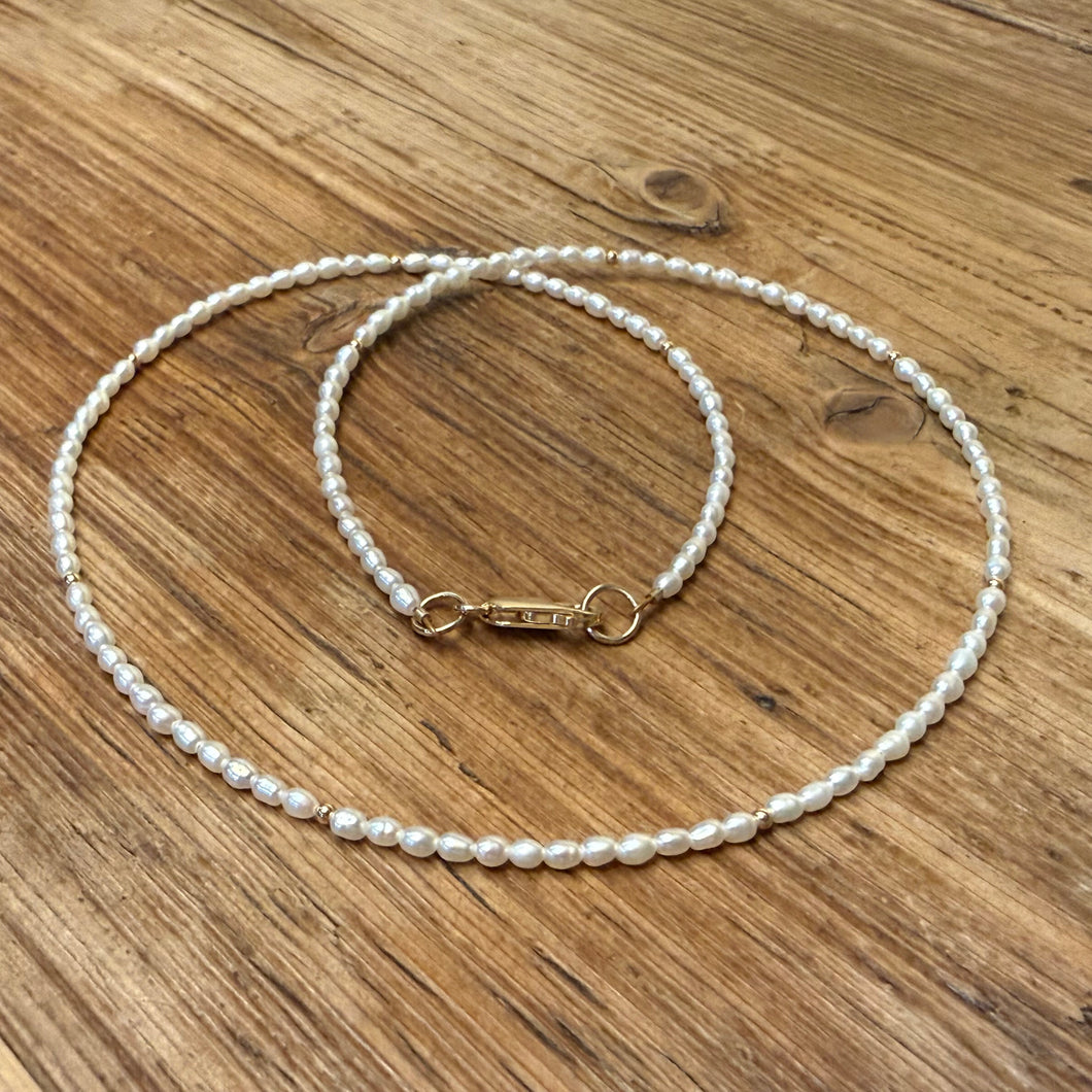 Gold Filled Freshwater Rice Seed Pearl Necklace