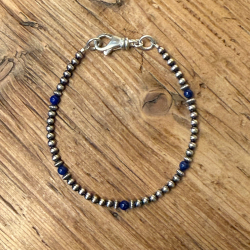 Sterling Silver Navajo Pearl & Lapis Bracelet
