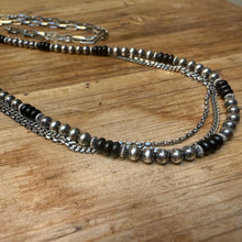 Sterling Silver Navajo Pearl & Black Onyx Multi Strand Necklace