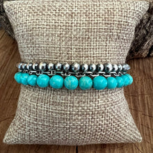 Navajo Pearl Kingman Turquoise Anchor Chain Triple Strand Bracelet
