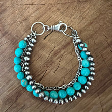 Navajo Pearl Kingman Turquoise Anchor Chain Triple Strand Bracelet
