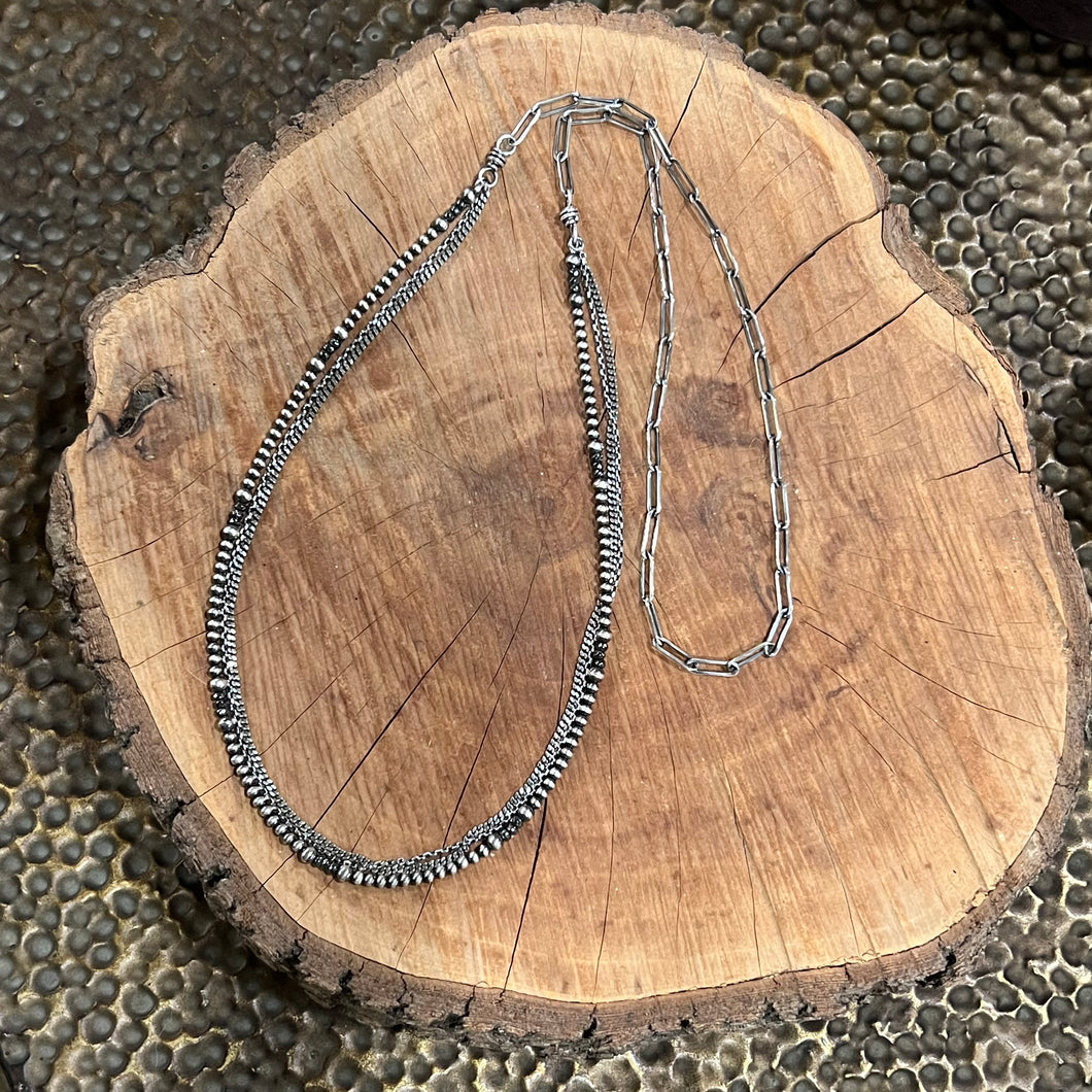 Paperclip Chain Navajo Pearl Hematite Multi Layer Necklace
