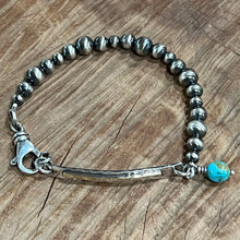 Navajo Pearl Kingman Turquoise Mixed Metal Bar Bracelet