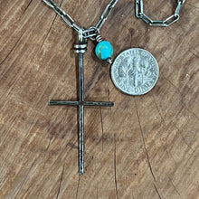 Hand Forged Sterling Cross Kingman Turquoise Necklace