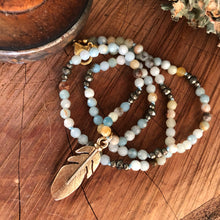 Amazonite and Pyrite Feather Necklace