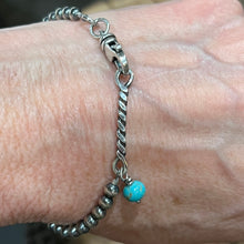 Navajo Pearl Kingman Turquoise Twisted Sterling Bar Bracelet