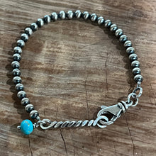Navajo Pearl Kingman Turquoise Twisted Sterling Bar Bracelet