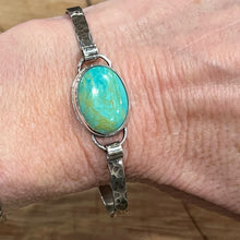 Kingman Turquoise Hammered Sterling Bangle Bracelet