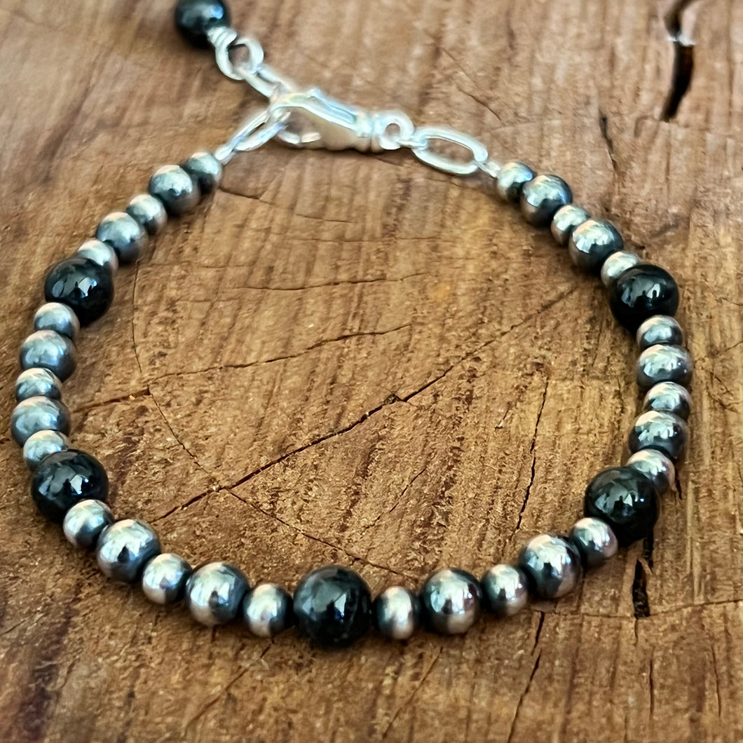 Navajo Pearl Black Jade Bracelet