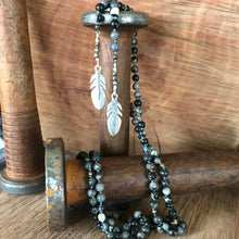 Black Silver Leaf Jasper Feather Lariat