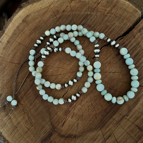 Amazonite Navajo Pearl Leather Cord Necklace