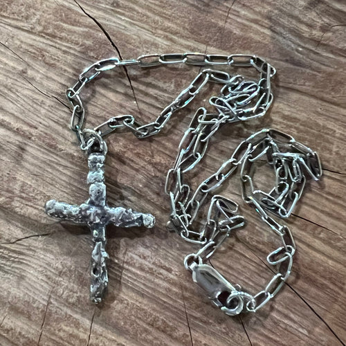 Melted Sterling Silver Cross Necklace