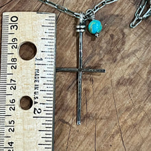 Hand Forged Sterling Cross Kingman Turquoise Necklace