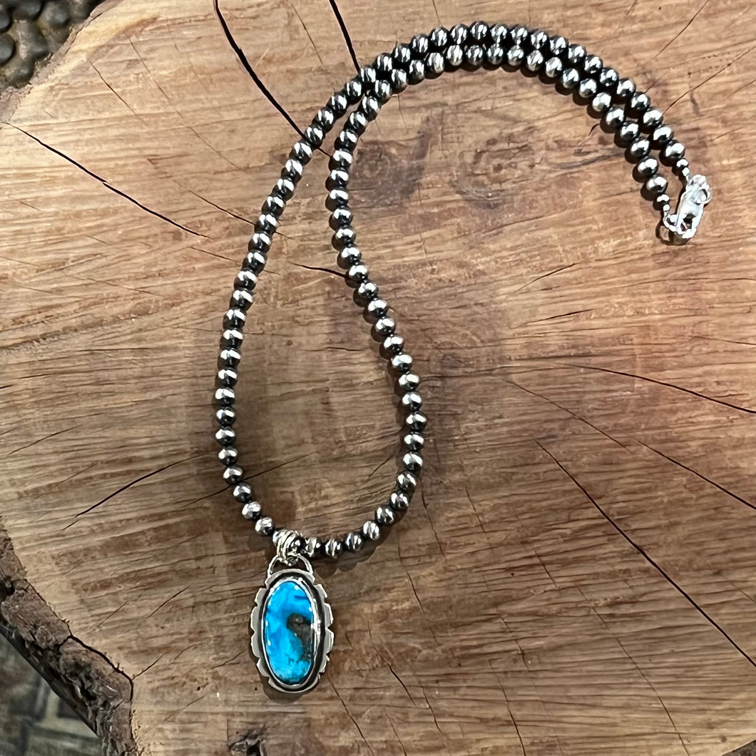 Morenci Turquoise Navajo Pearl Necklace