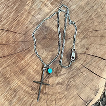 Hand Forged Sterling Cross Kingman Turquoise Necklace