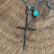 Hand Forged Sterling Cross Kingman Turquoise Necklace